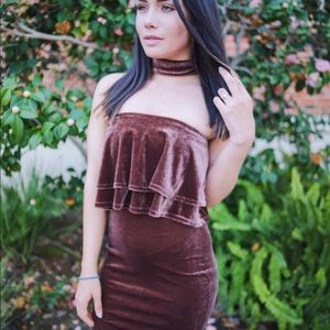 Strapless velvet dress